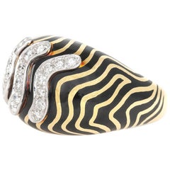 David Webb Gold and Black Enamel Tiger Print Ring with Diamonds