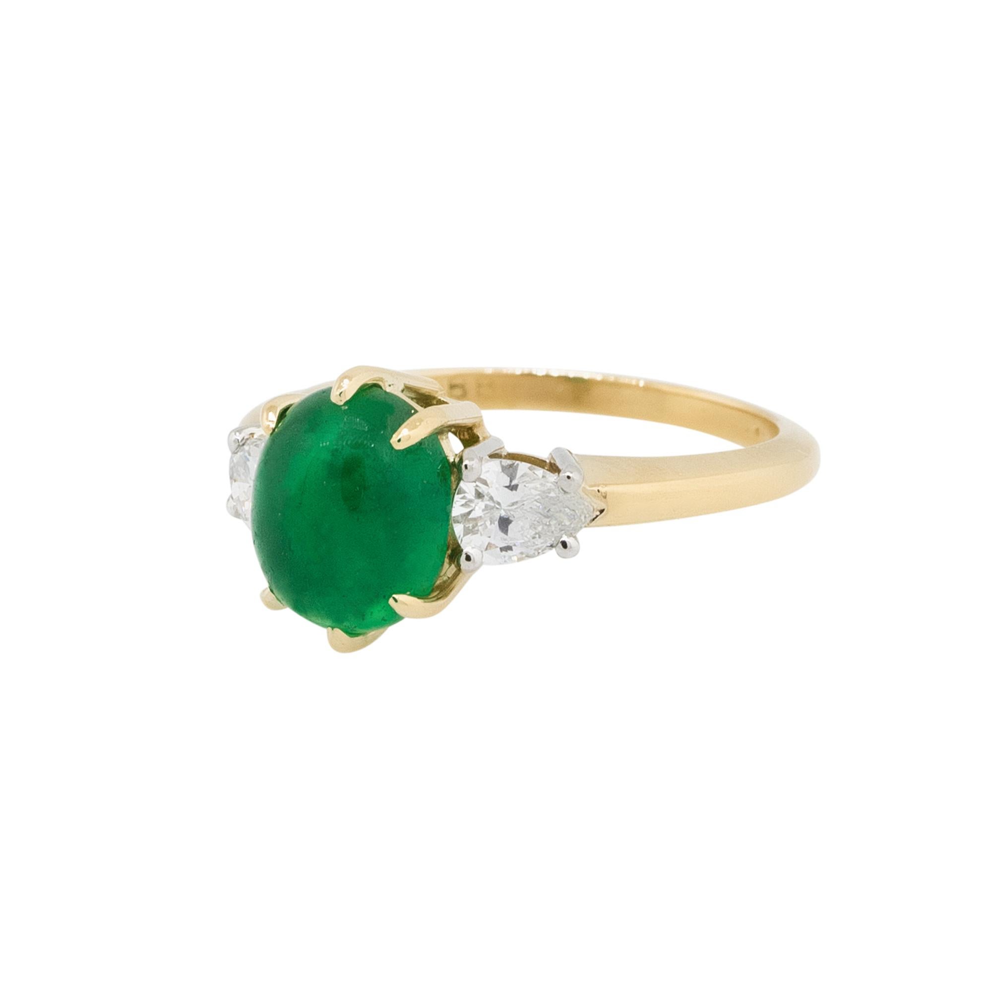 David Webb 18 Karat Emerald Cabochon & Diamond Ring In Good Condition For Sale In Boca Raton, FL