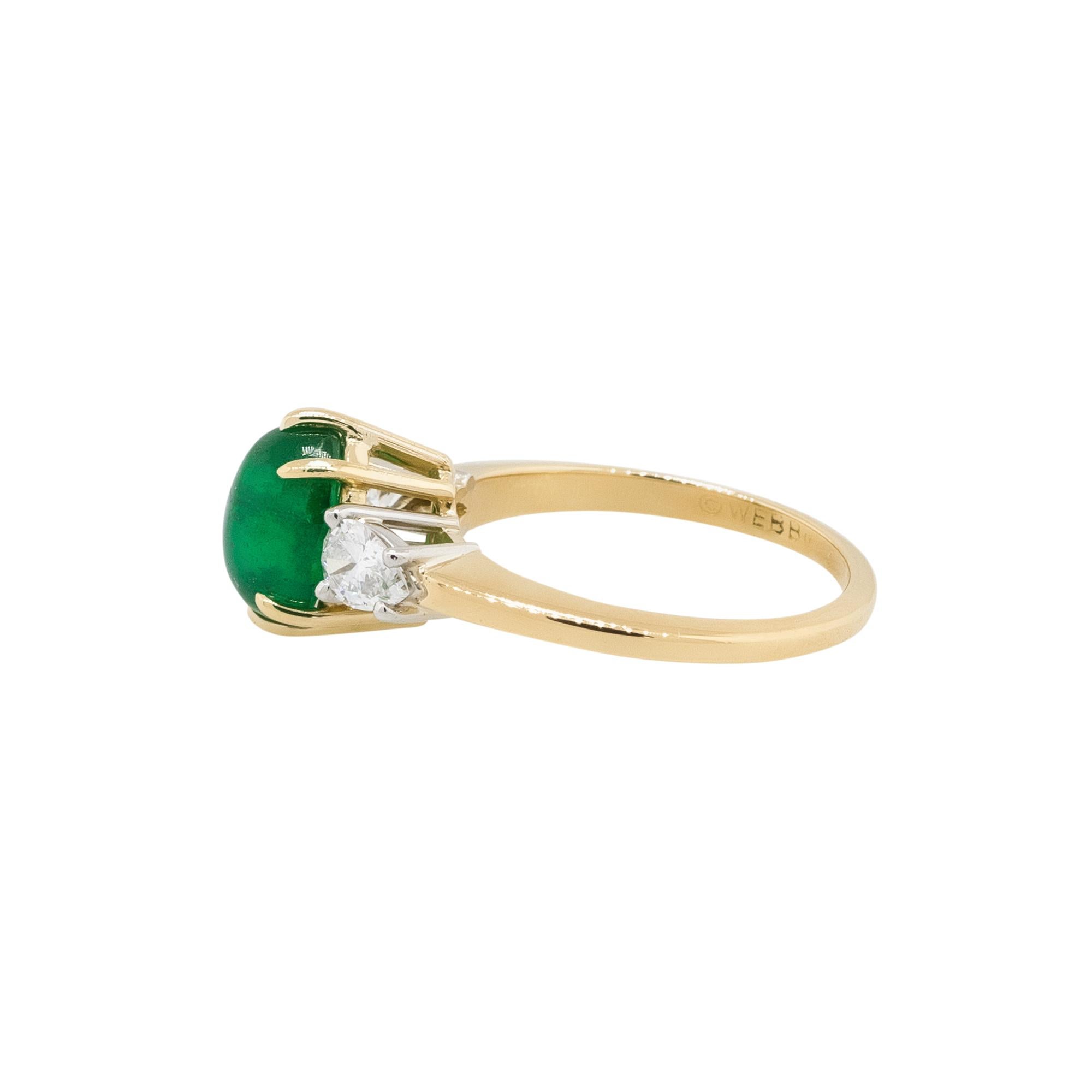 Women's David Webb 18 Karat Emerald Cabochon & Diamond Ring For Sale