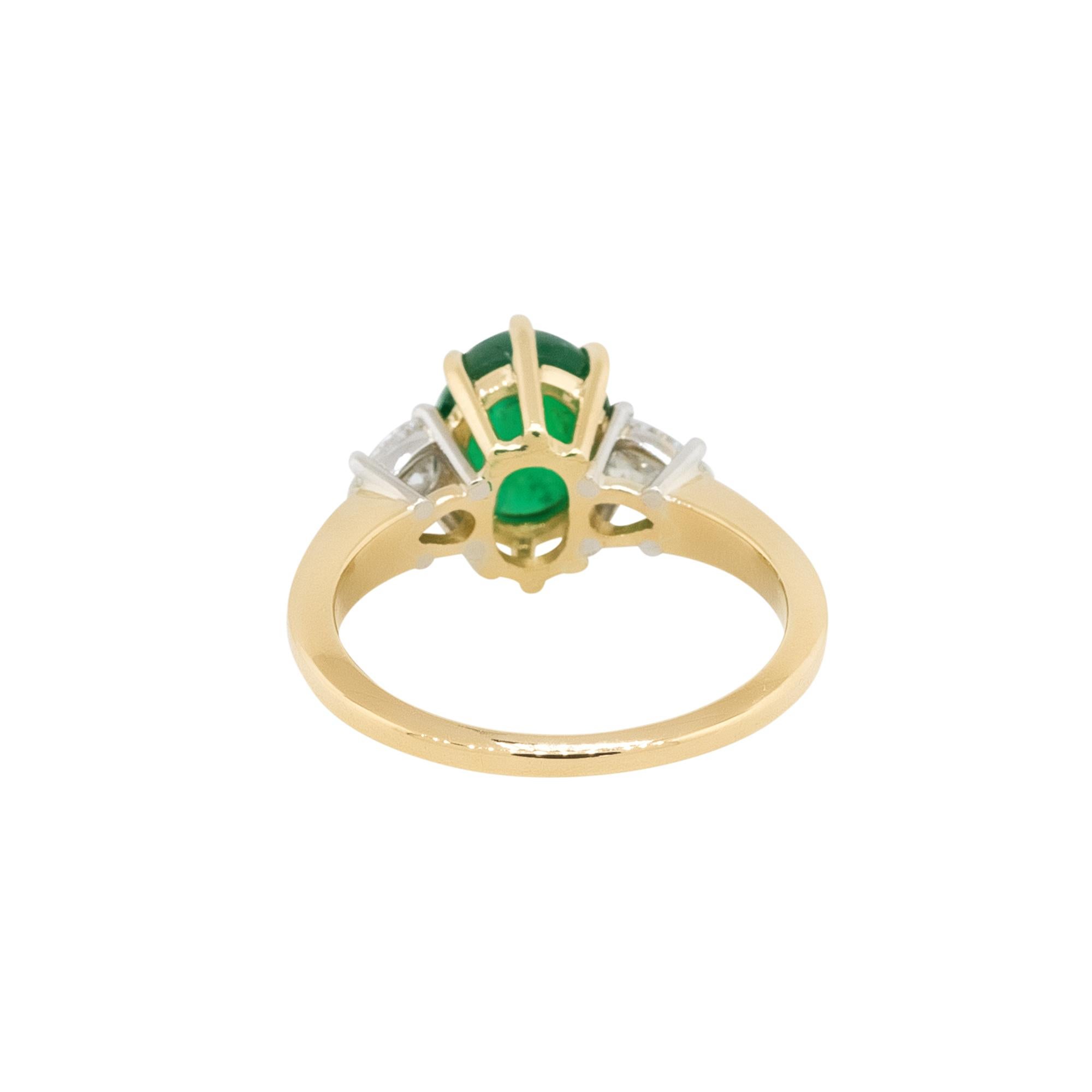 David Webb 18 Karat Emerald Cabochon & Diamond Ring For Sale 1