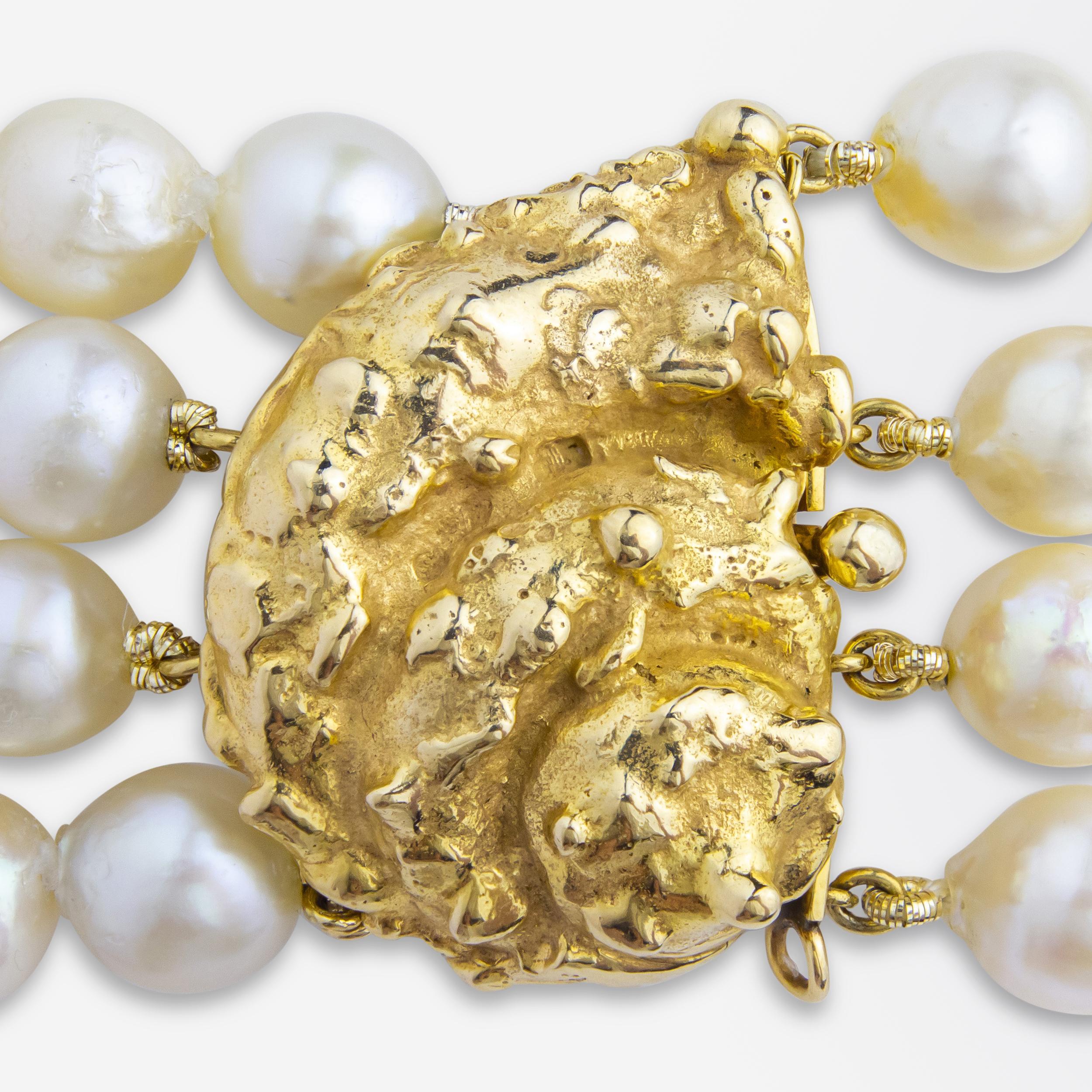 Modern David Webb 18 Karat Gold & Akoya Pearl Bracelet For Sale