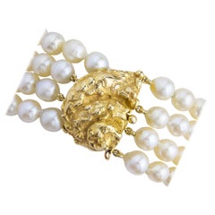 David Webb 18 Karat Gold & Akoya Pearl Bracelet