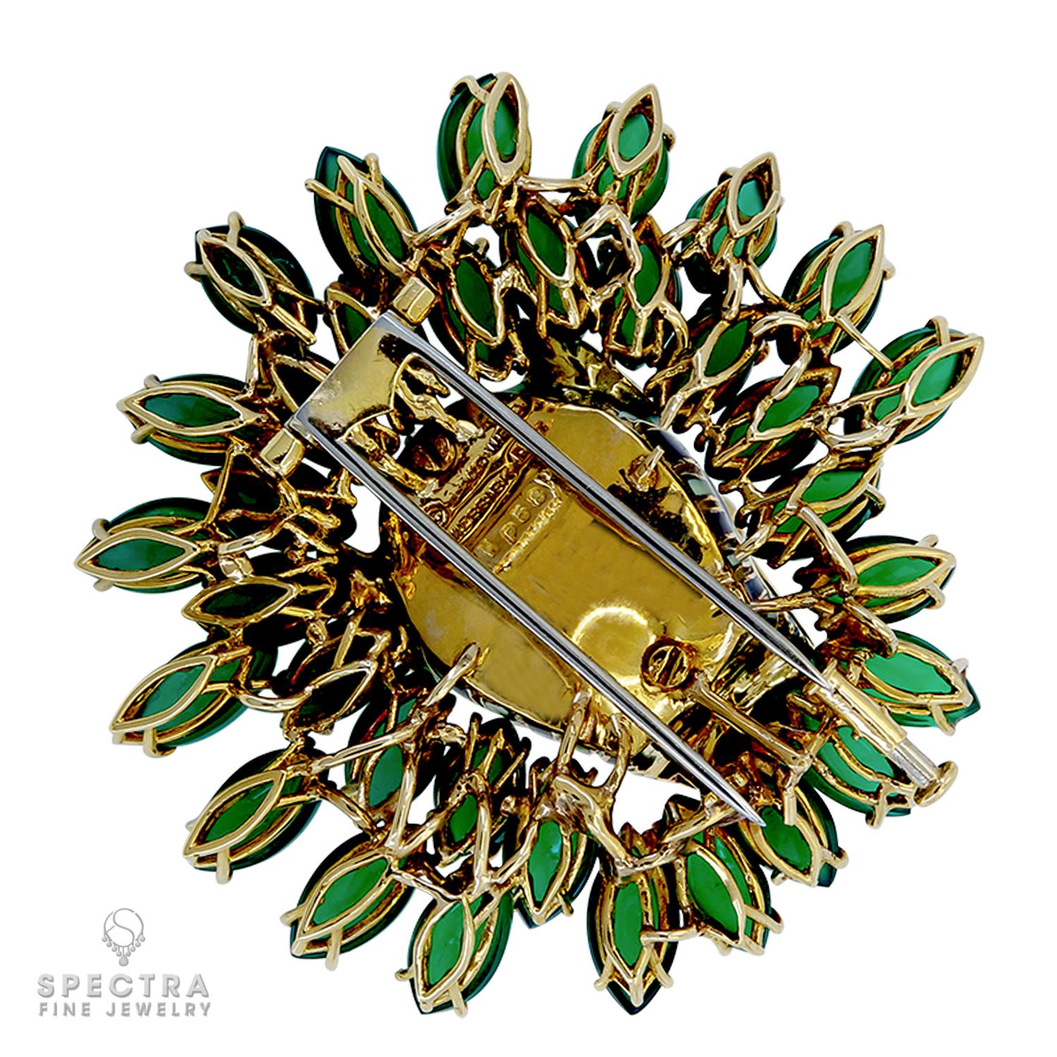 Marquise Cut David Webb Onyx Emerald Diamond Tiger Brooch For Sale