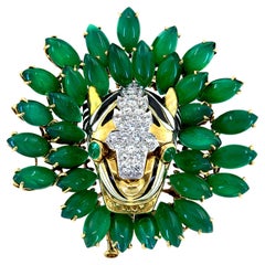 David Webb Onyx Emerald Diamond Tiger Brooch