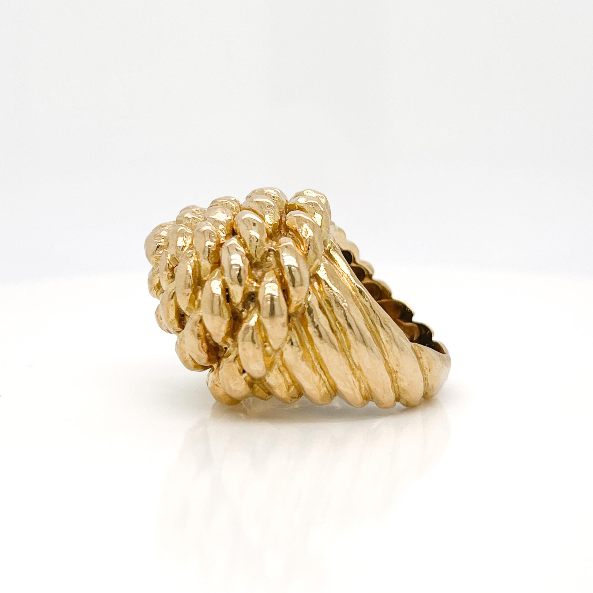 Retro David Webb 18 Karat Gold Coiled Rope Cocktail Ring For Sale