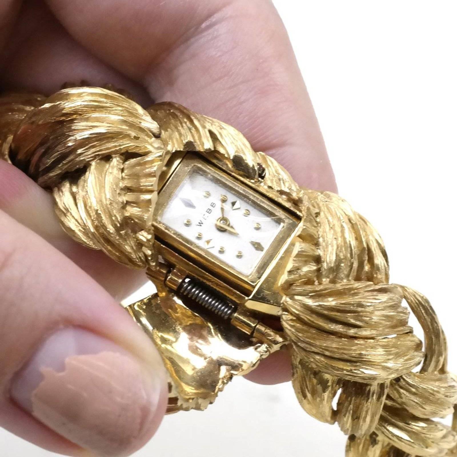 Neoclassical David Webb 18-Karat Gold Weave Watch Bracelet