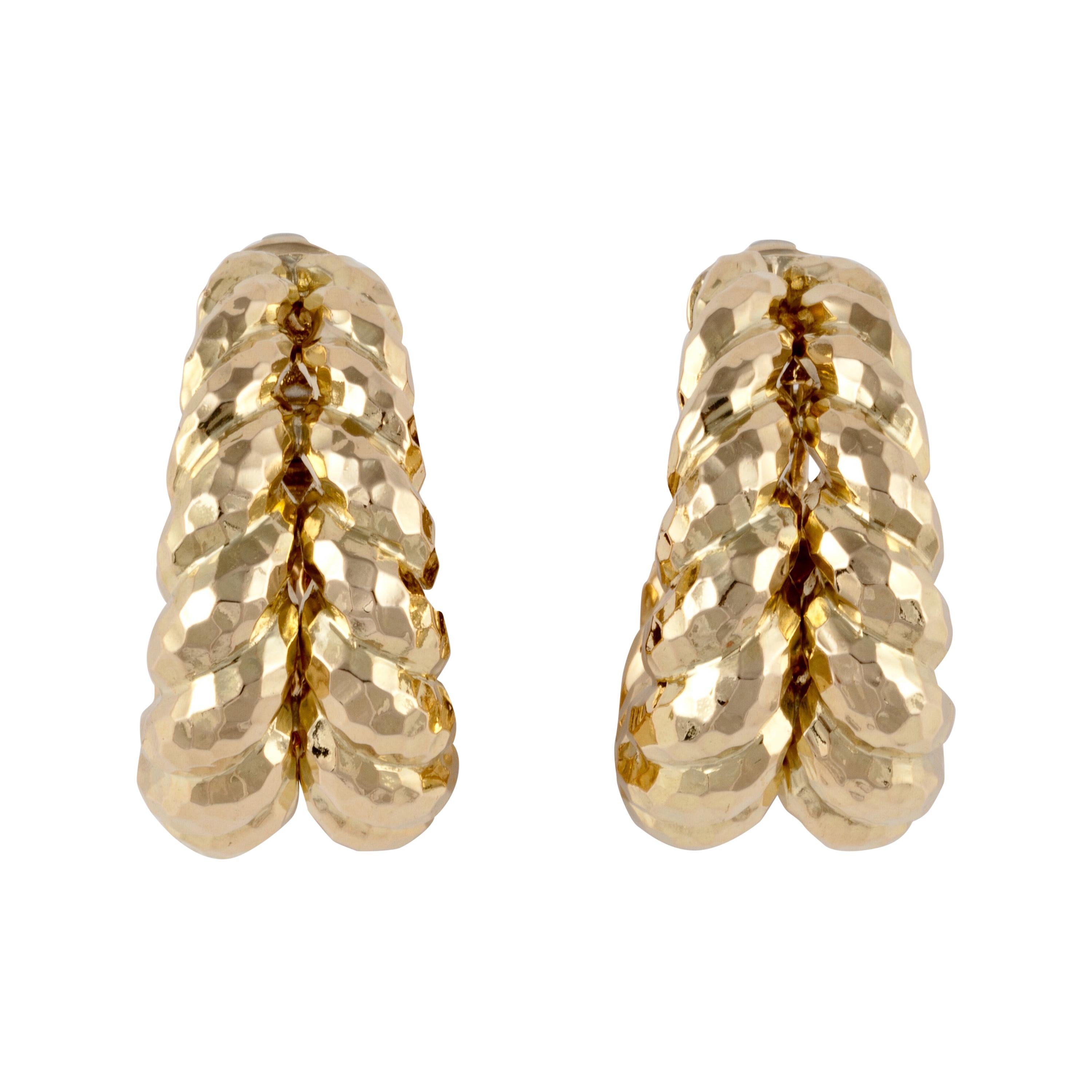 Spiral Motif Hammered Gold Earrings at 1stDibs