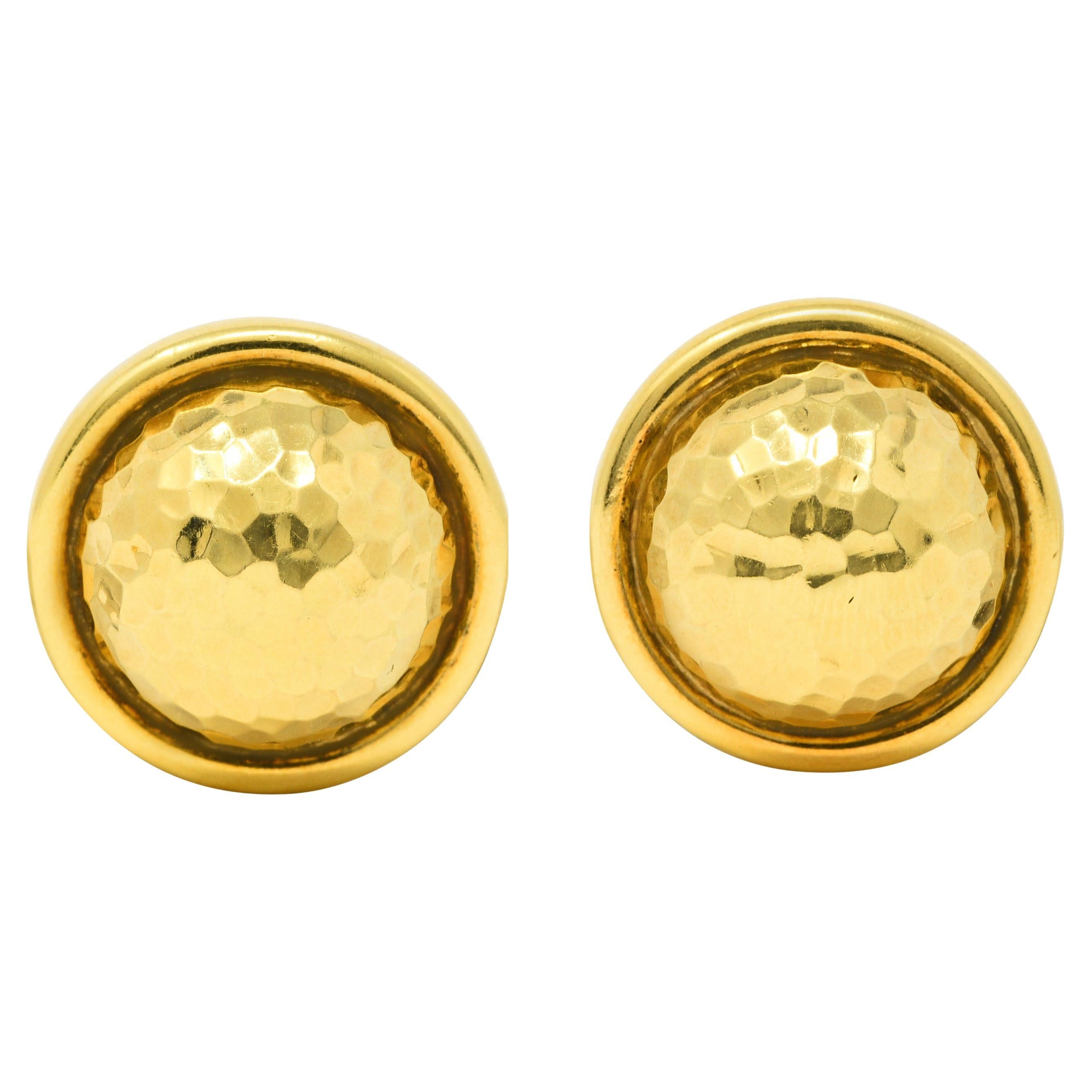 David b 18 Karat Yellow Gold Pineapple Hammer Work ClipOn Earrings