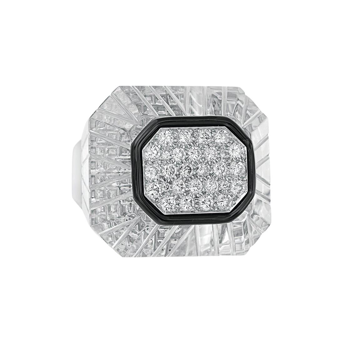 David Webb 18 Karat White Gold and Platinum Diamond Rock Crystal Ring