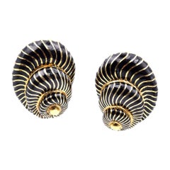 David Webb 18 Karat Yellow Gold and Black Enamel Seashell Earrings