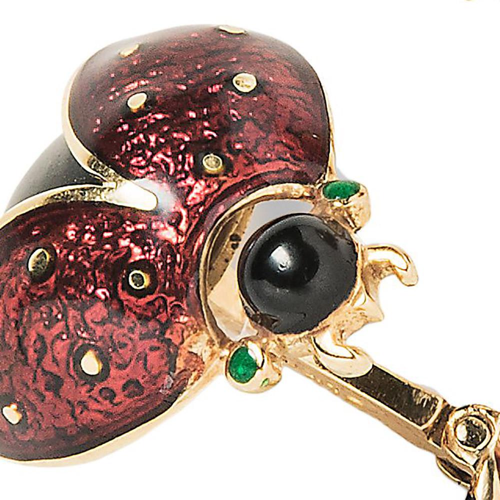 David Webb 18 Karat Yellow Gold and Enamel Lady Bug Cufflinks In Excellent Condition For Sale In Weston, MA