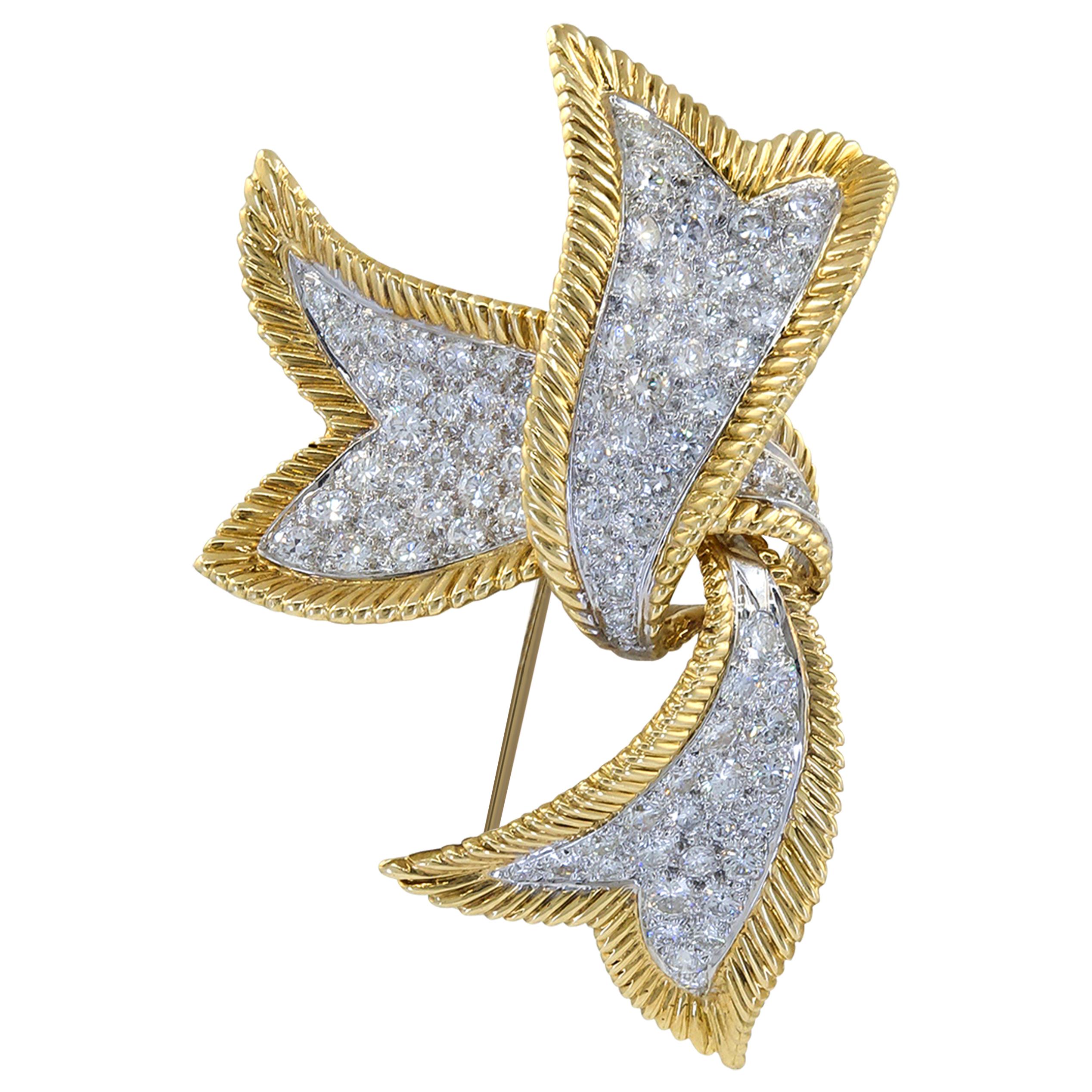 David Webb Diamond Ribbon Brooch, Small Model For Sale