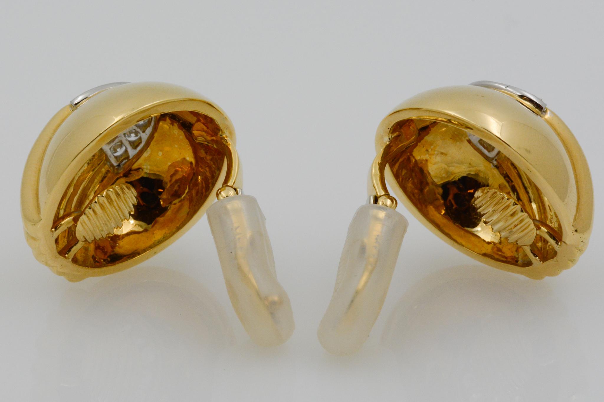David Webb 18 Karat Yellow Gold and Platinum Pave Clip Earrings 2
