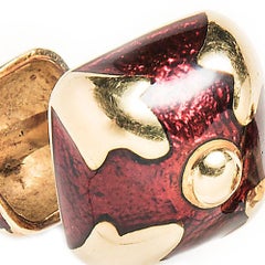 David Webb 18 Karat Yellow Gold and Red Enamel Cufflinks