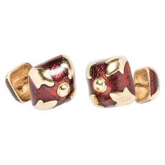 David Webb 18 Karat Yellow Gold and Red Enamel Cufflinks