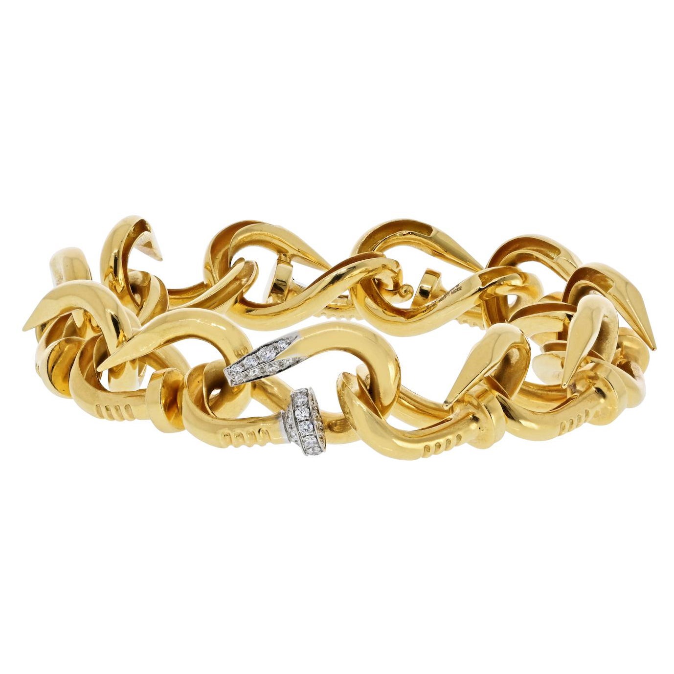 David Webb, bracciale a unghie in oro giallo 18 carati con diamante piegato in vendita