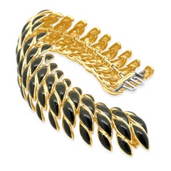 David Webb 18 Karat Yellow Gold Black Enamel Bracelet