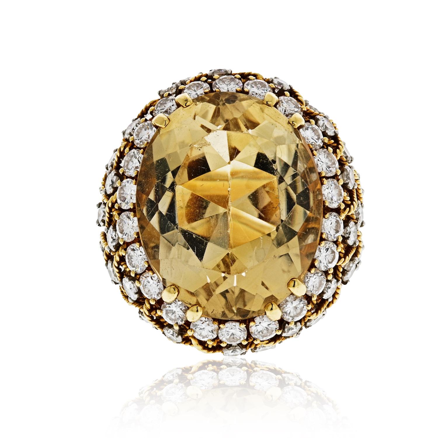 Grande bague bombée en or jaune 18 carats avec citrine et diamants de David Webb Excellent état - En vente à New York, NY