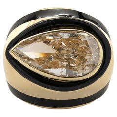 David Webb 18 Karat Yellow Gold Brown Pear Diamond and Black Enamel Ring