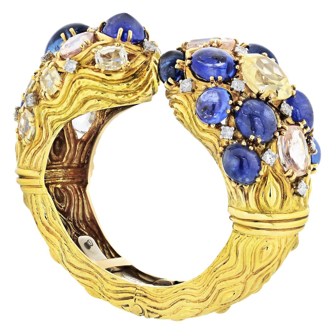 David Webb 18 Karat Yellow Gold Diamond, Colored Sapphire Bracelet