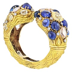 David Webb 18 Karat Yellow Gold Diamond, Colored Sapphire Bracelet