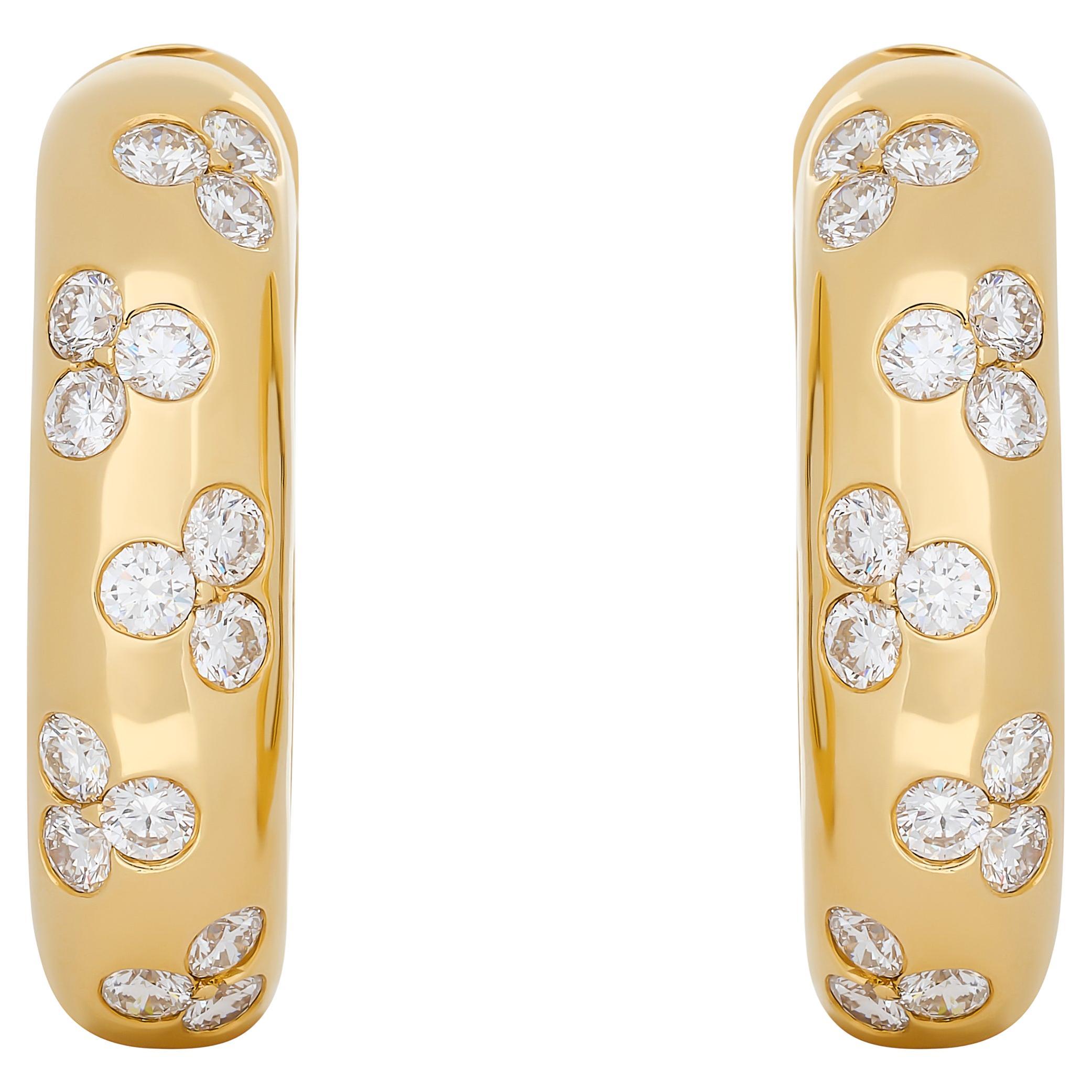 David Webb 18 Karat Yellow Gold Diamond Hoop Earrings For Sale