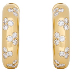 David Webb 18 Karat Yellow Gold Diamond Hoop Earrings