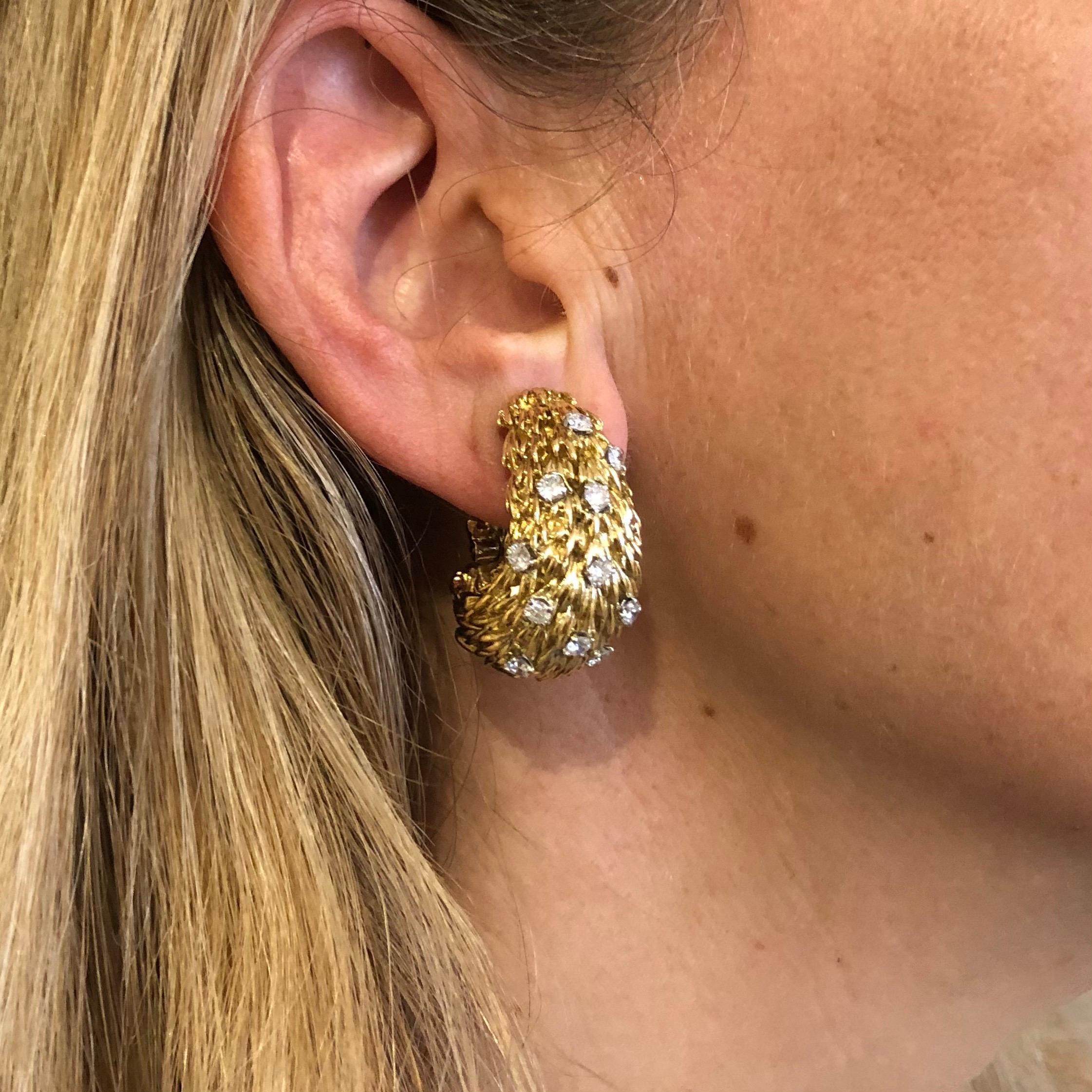 Women's David Webb 18 Karat Yellow Gold Diamond Vintage Half Hoop Clip-On Earrings
