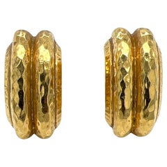 David Webb 18 Karat Yellow Gold Hammered Half Hoop Earrings Lever-Backs