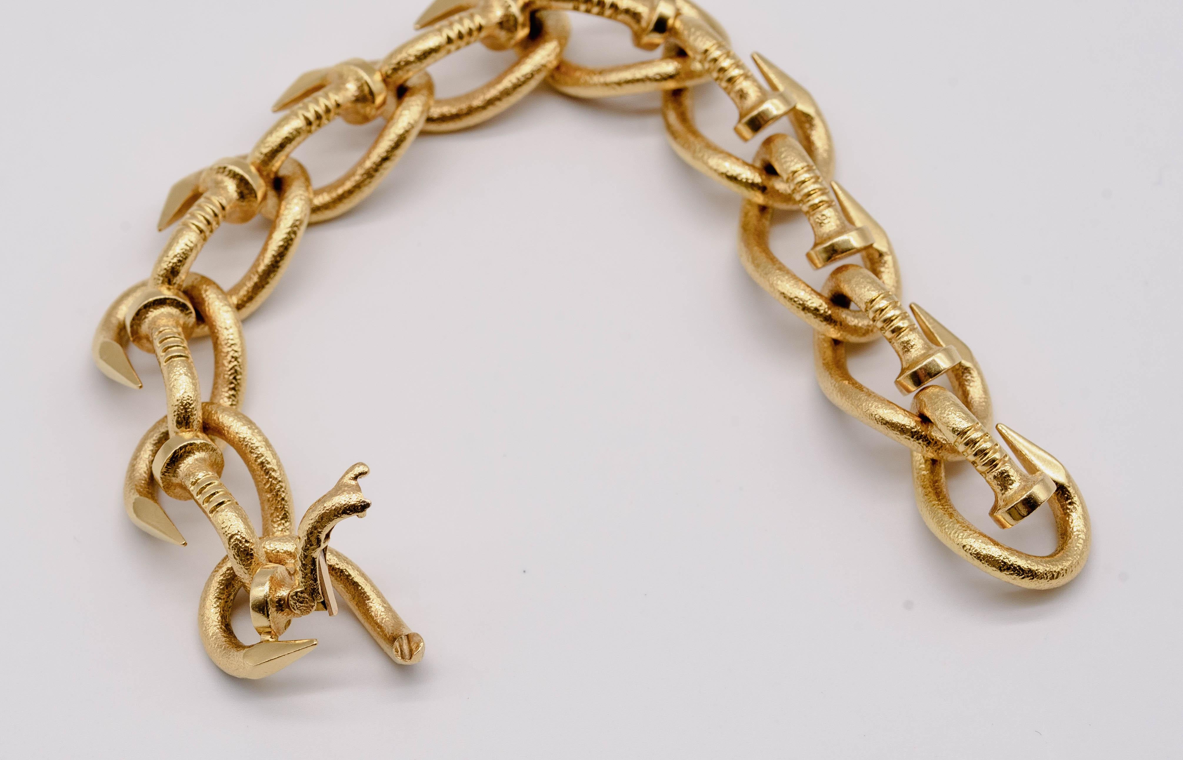 Women's or Men's David Webb 18 Karat Yellow Gold Nail Bracelet For Sale