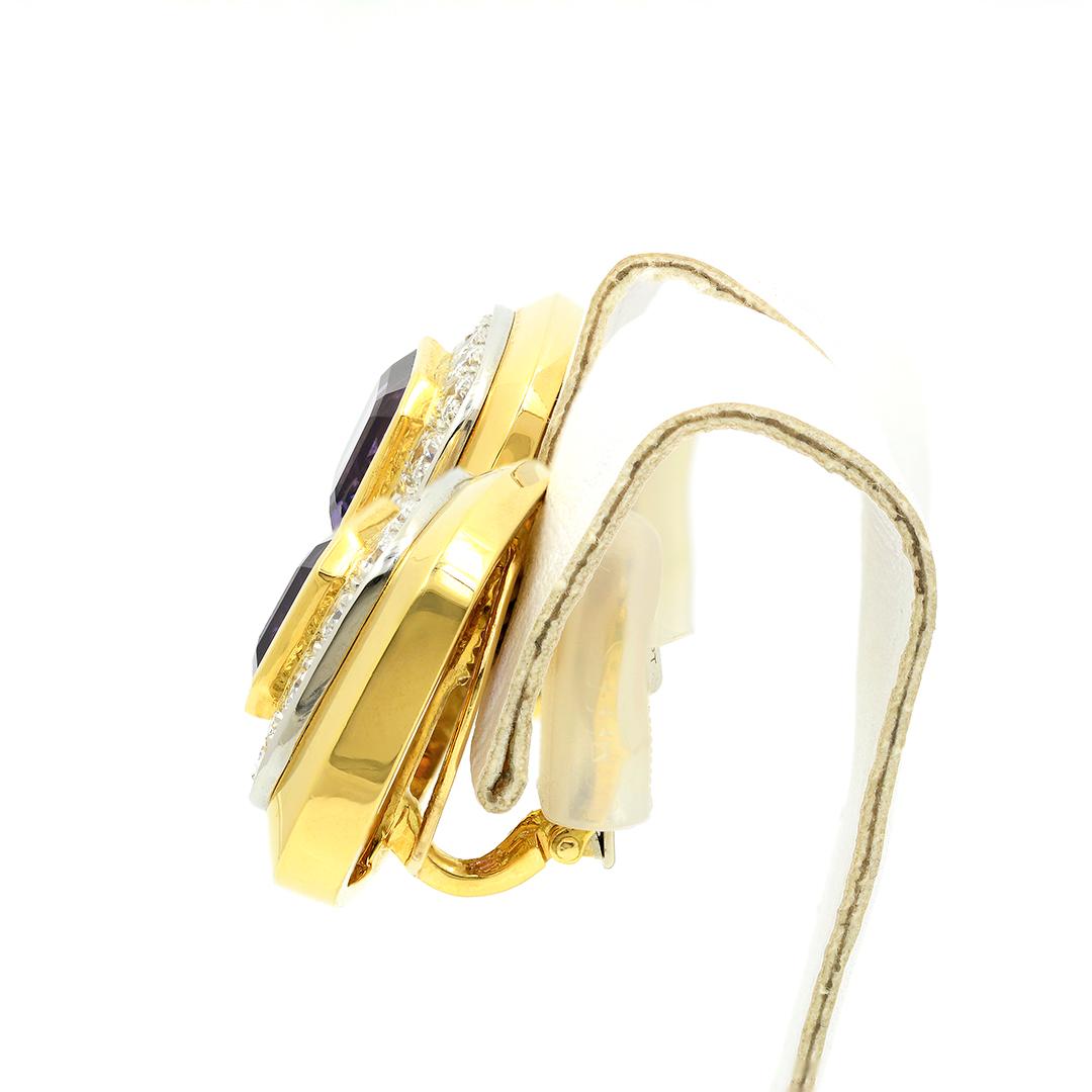 Women's David Webb 18 Karat Yellow Gold/Platinum Amethyst and Diamond Earrings