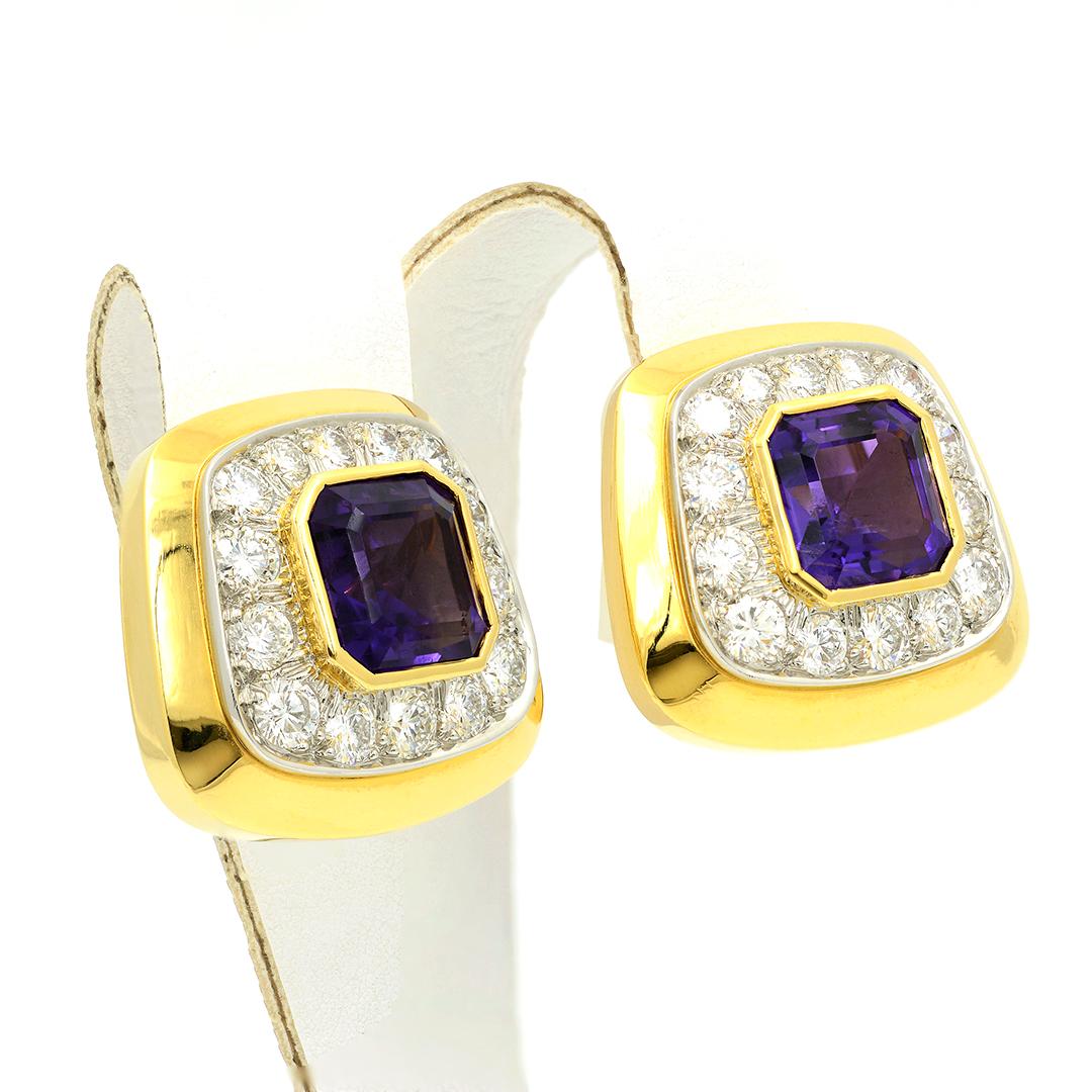 David Webb 18 Karat Yellow Gold/Platinum Amethyst and Diamond Earrings 1