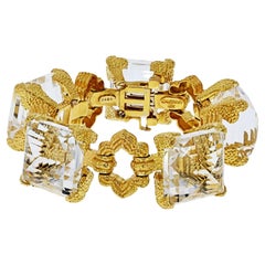David Webb 18 Karat Yellow Gold Rock Crystal Link Bracelet