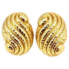 David Webb 18 Karat Yellow Gold Scalloped Shell Clip Earrings.