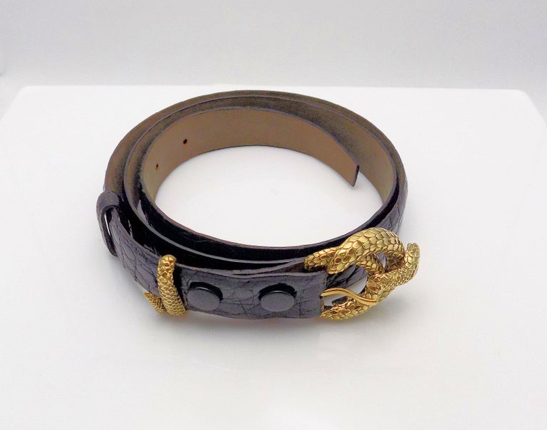 David b 18 Karat Yellow Gold Snake Belt Buckle with Loop and Belt