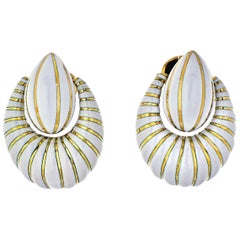 David Webb 18 Karat Yellow Gold White Enamel Door Knockers Earrings