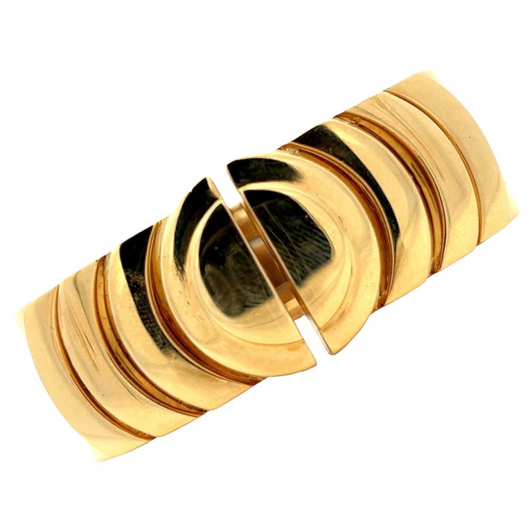 David b 18 Karat Yellow Gold Wide Hinged Bangle Cuff Bracelet Modern