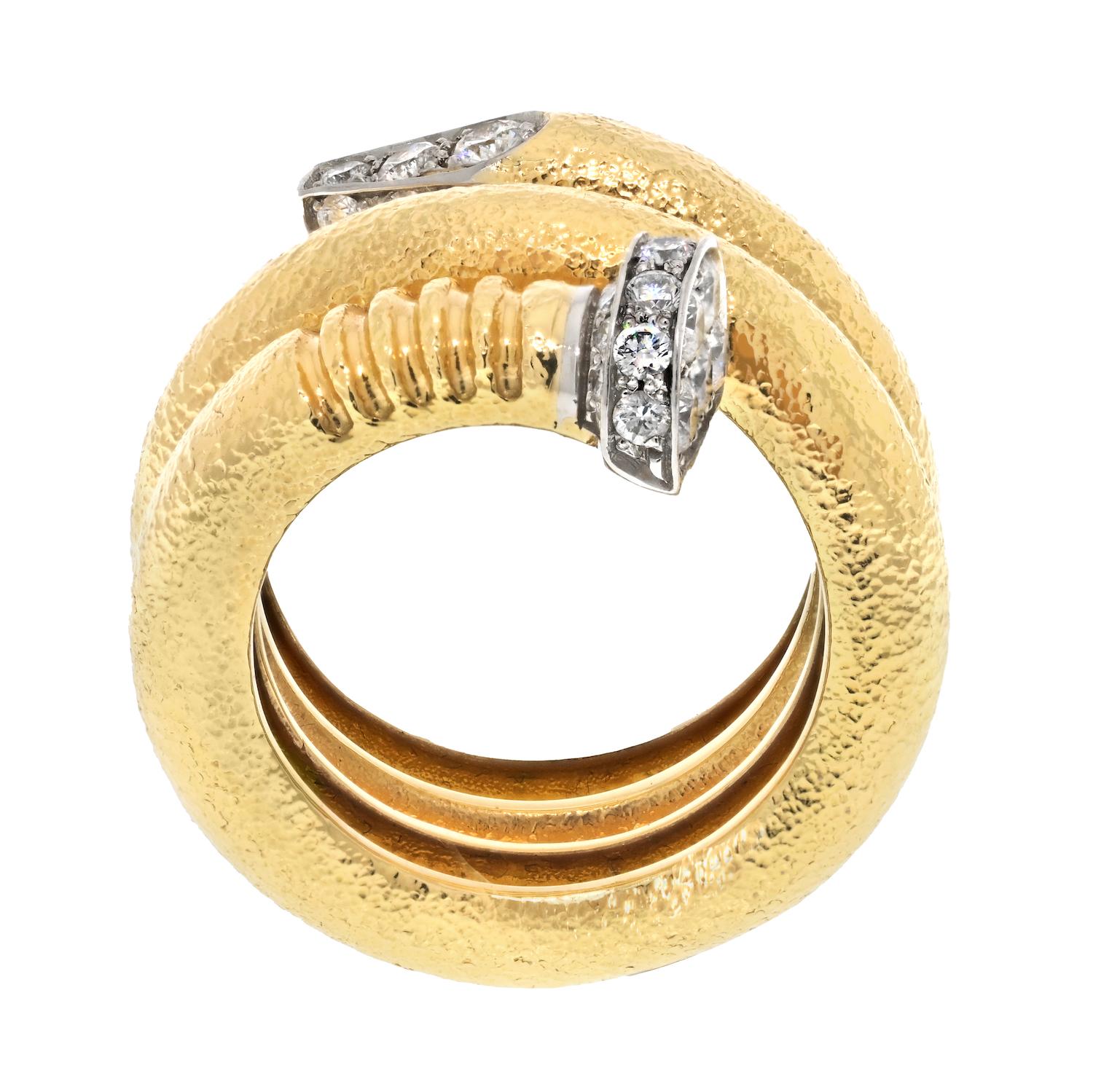 Modern David Webb 18K Diamond Hammered Nail-Shaped Ring, Size 7 For Sale