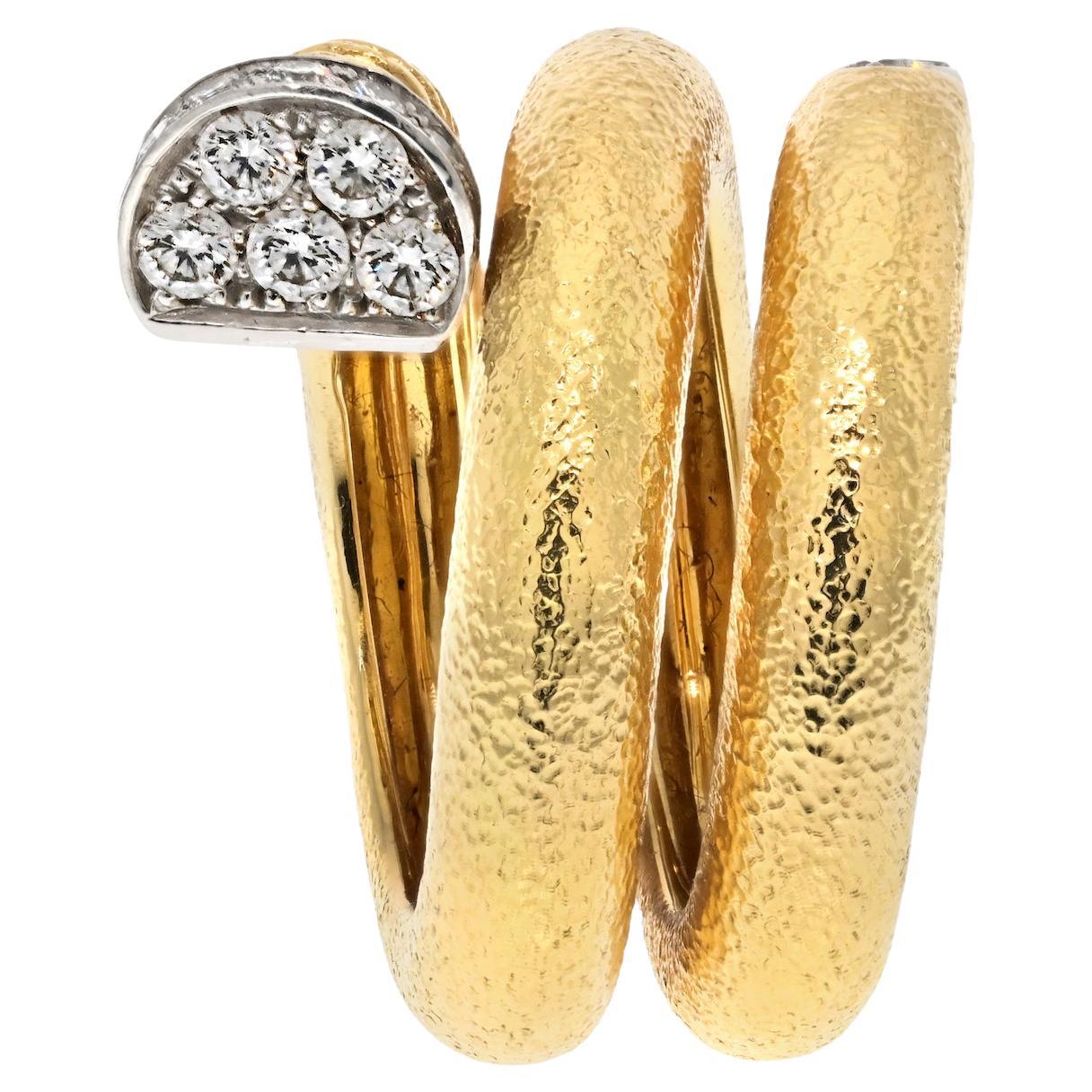 David Webb 18K Diamond Hammered Nail-Shaped Ring, Size 7