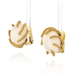 David Goldes 1970 Corail peau d'ange corde torsadée boucles d'oreilles boutons ronds
