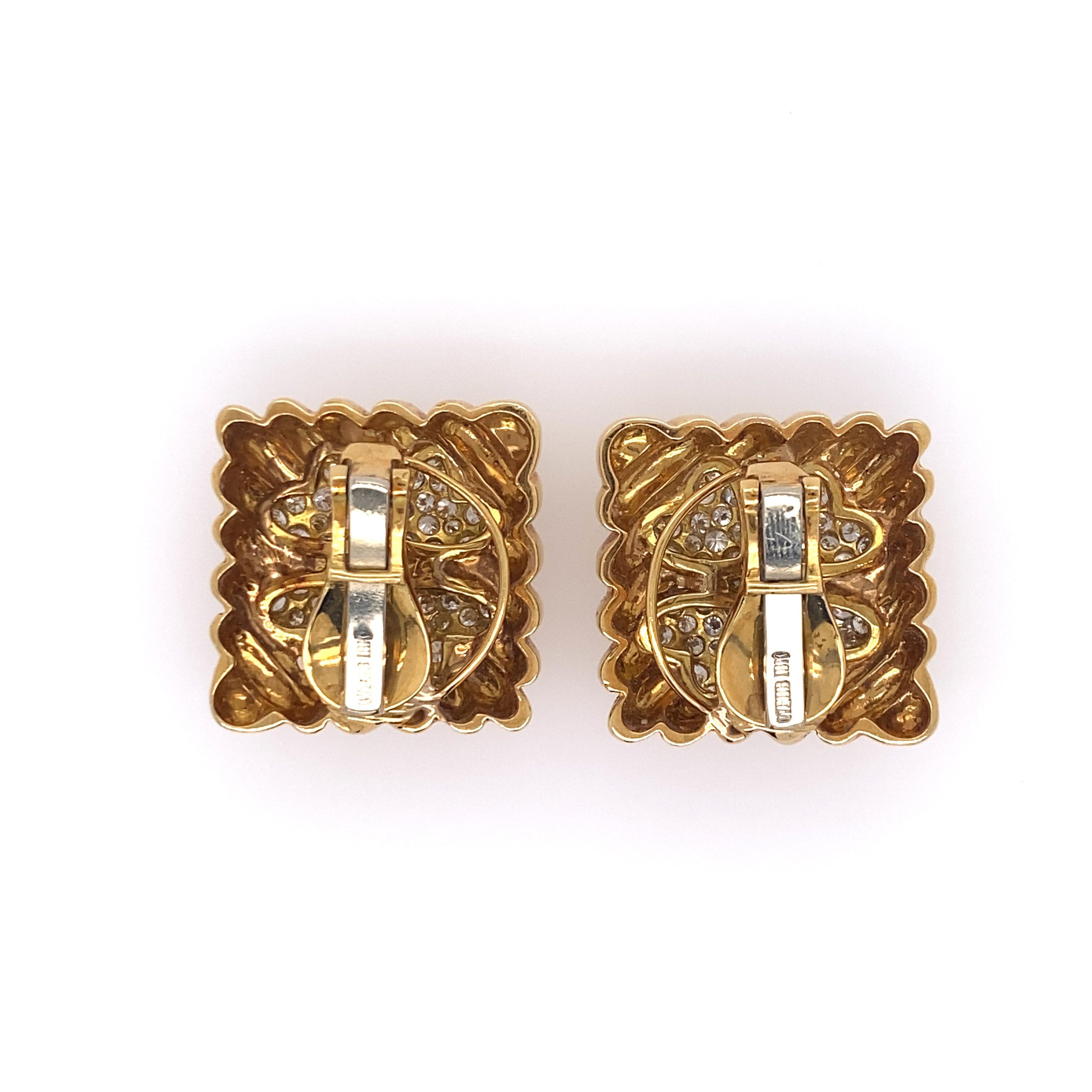 Contemporary David Webb 18 Karat Gold and Diamond Ear Clips For Sale