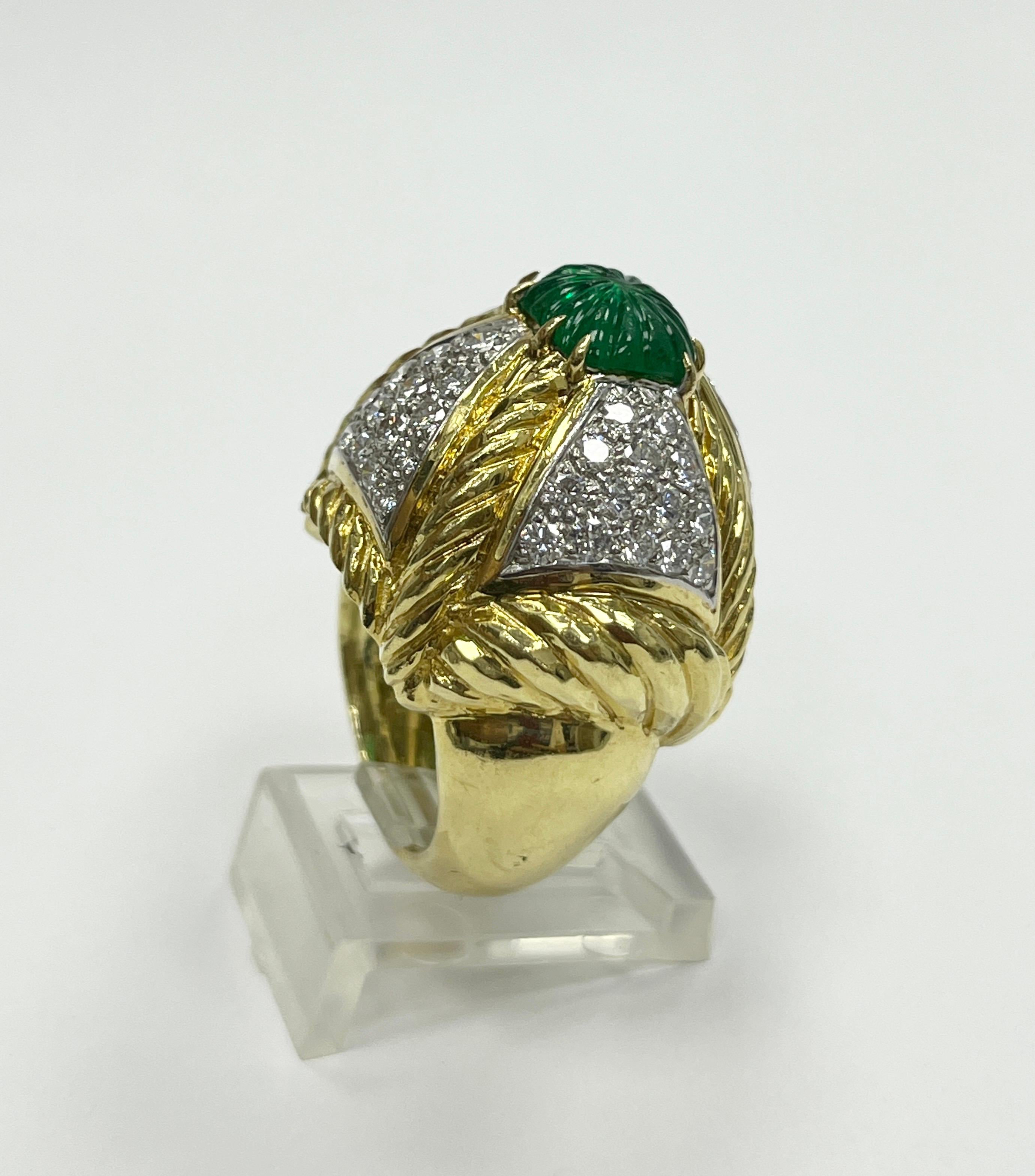 David Webb 18K Gold and Platinum Diamond and Emerald Ring For Sale 1