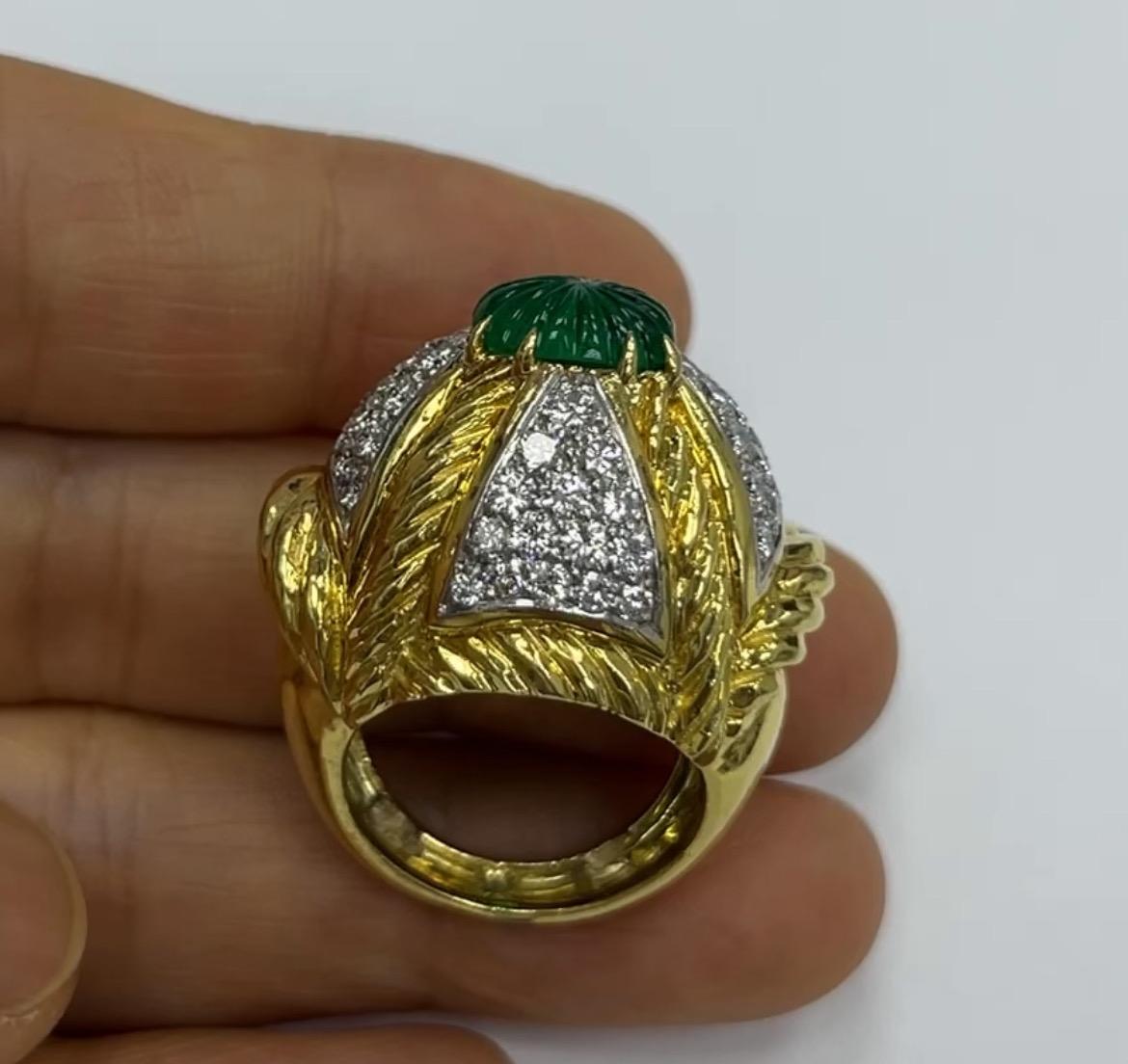 David Webb 18K Gold and Platinum Diamond and Emerald Ring For Sale 3