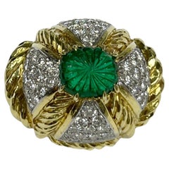 David Webb Ring aus 18 Karat Gold und Platin mit Diamant und Smaragd
