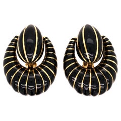 David Webb, 18K Gold Black Enamel Earrings