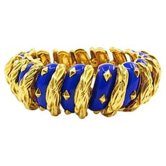 David Webb Bracciale in oro 18 carati con smalto blu