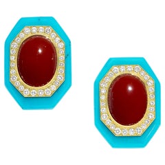 David Webb, boucles d'oreilles en or 18 carats avec turquoise et diamants de 2,30 carats