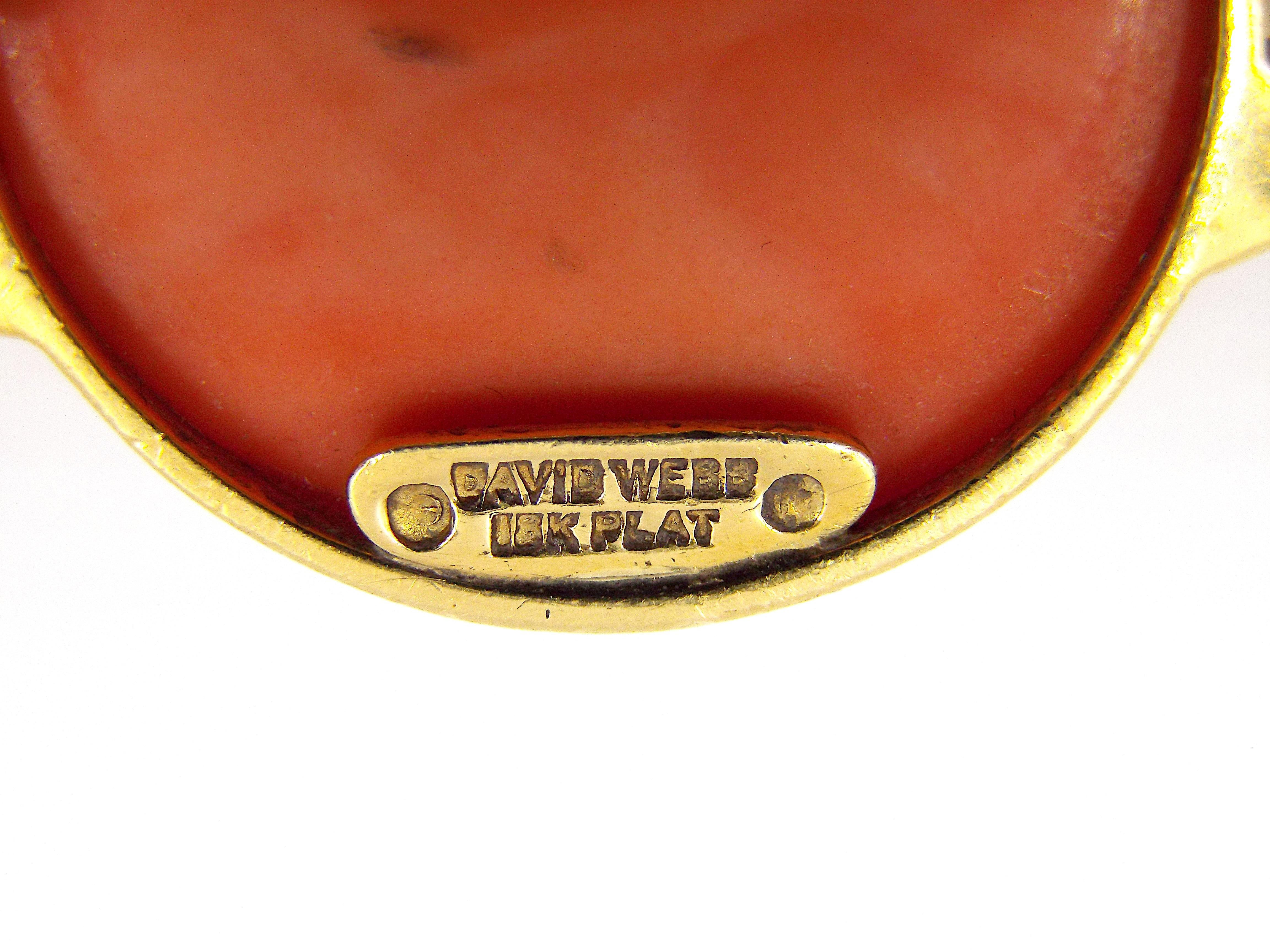 David Webb 18K Gold Carved Coral Onyx Diamond Necklace For Sale 1