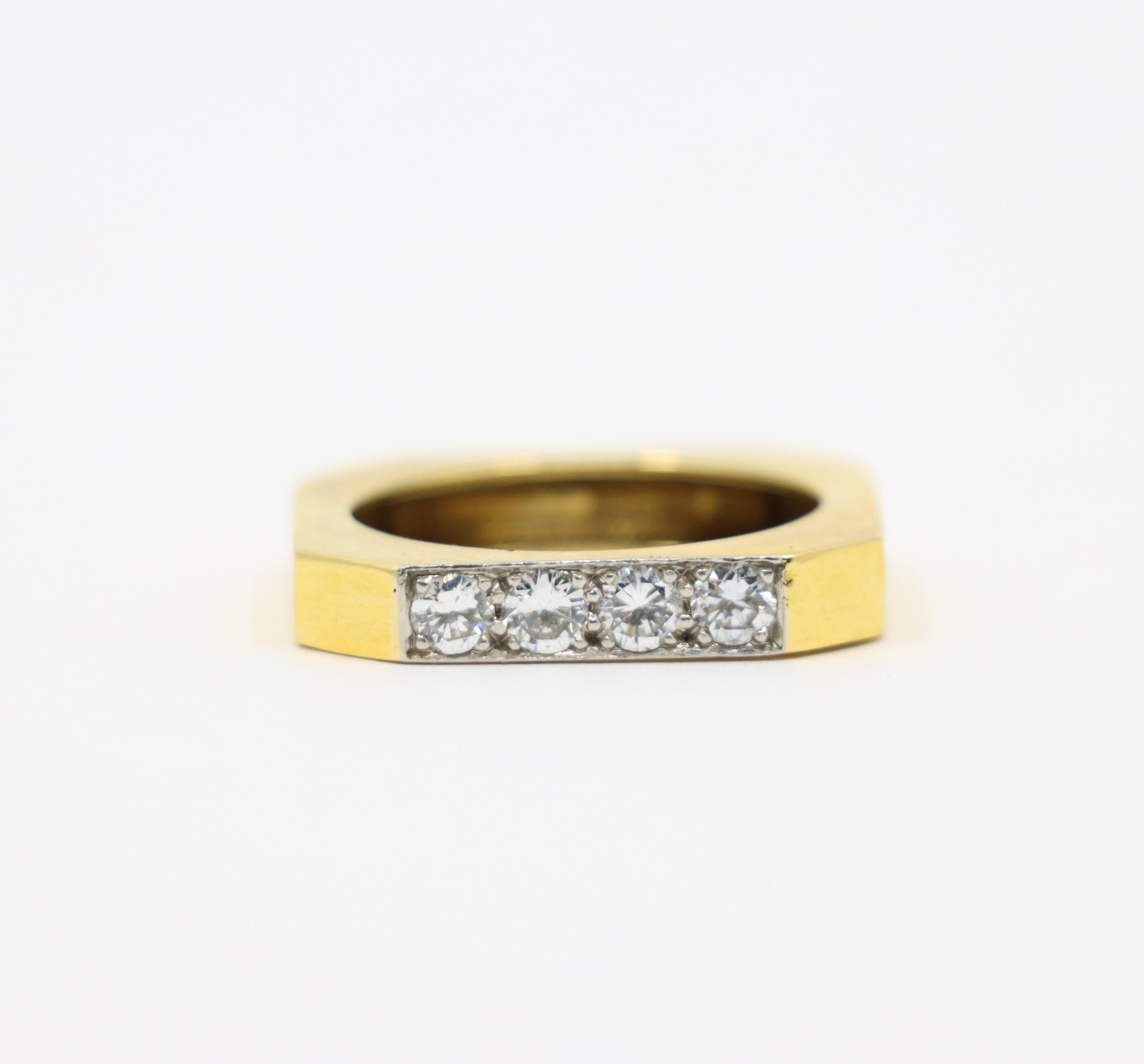 Women's or Men's David Webb 18K Gold Diamonds Square Ring For Sale
