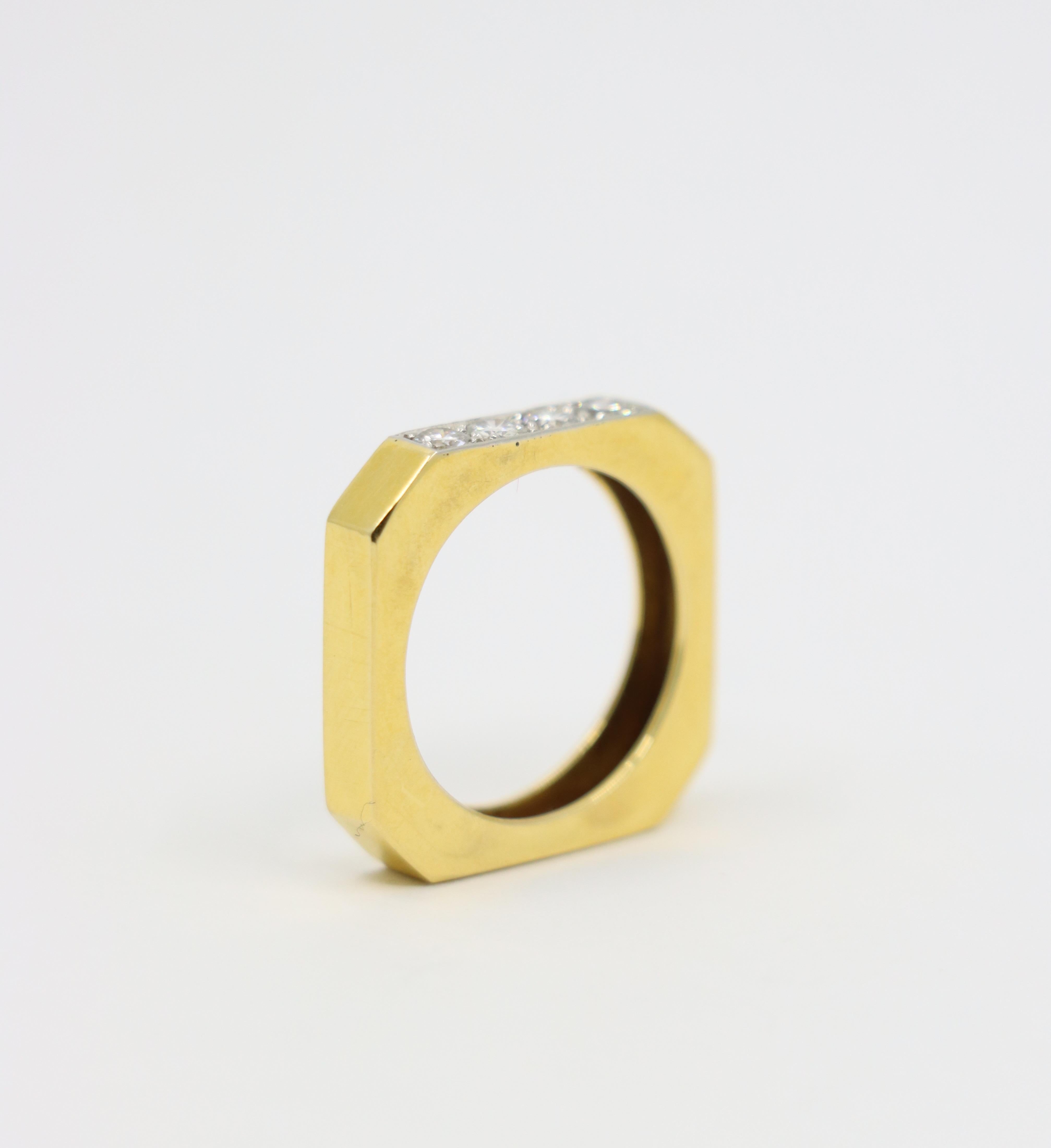 David Webb 18K Gold Diamonds Square Ring For Sale 1
